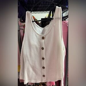 SHEIN White Textured Tank Top with Button Accents